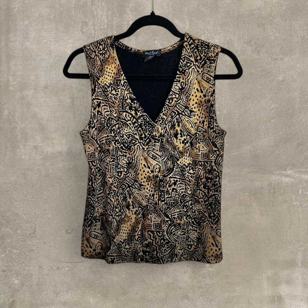 West End Black and Gold Patterned Tank Top